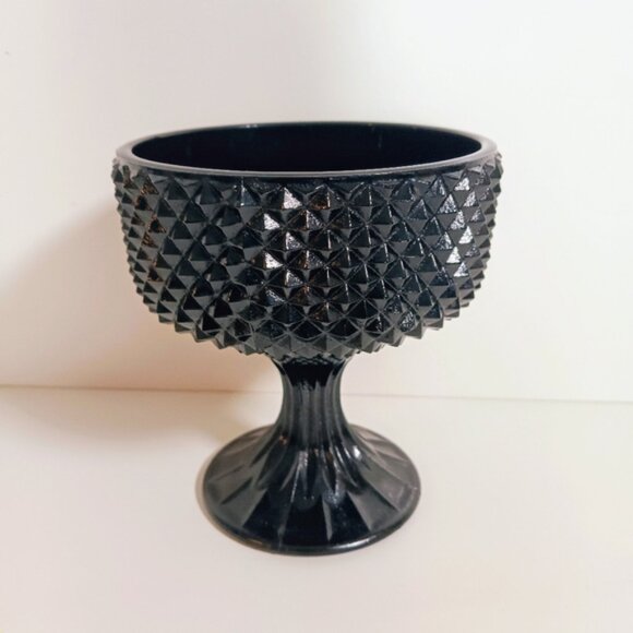 Retro Mid Century Studded Pedestal Bowl Black - Picture 1 of 8